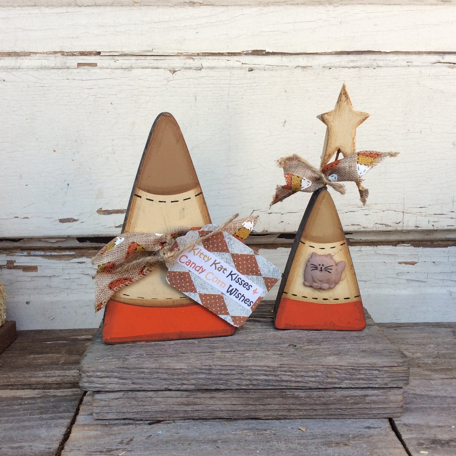 AGD Fall Decor - Kitty Kat Kisses Candy Corn Wishes 2pc Set