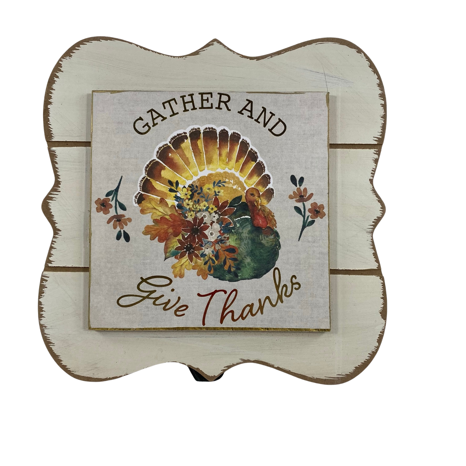 AGD Fall Decor - Gather and Give Thanks Turkey Easel Back Sign