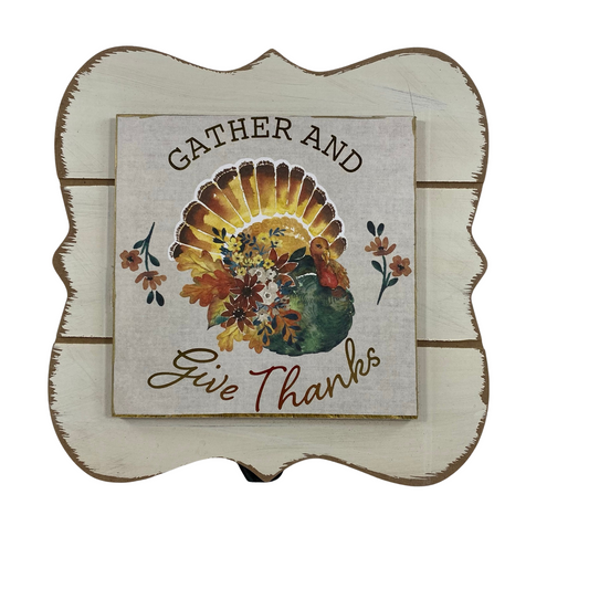 AGD Fall Decor - Gather and Give Thanks Turkey Easel Back Sign