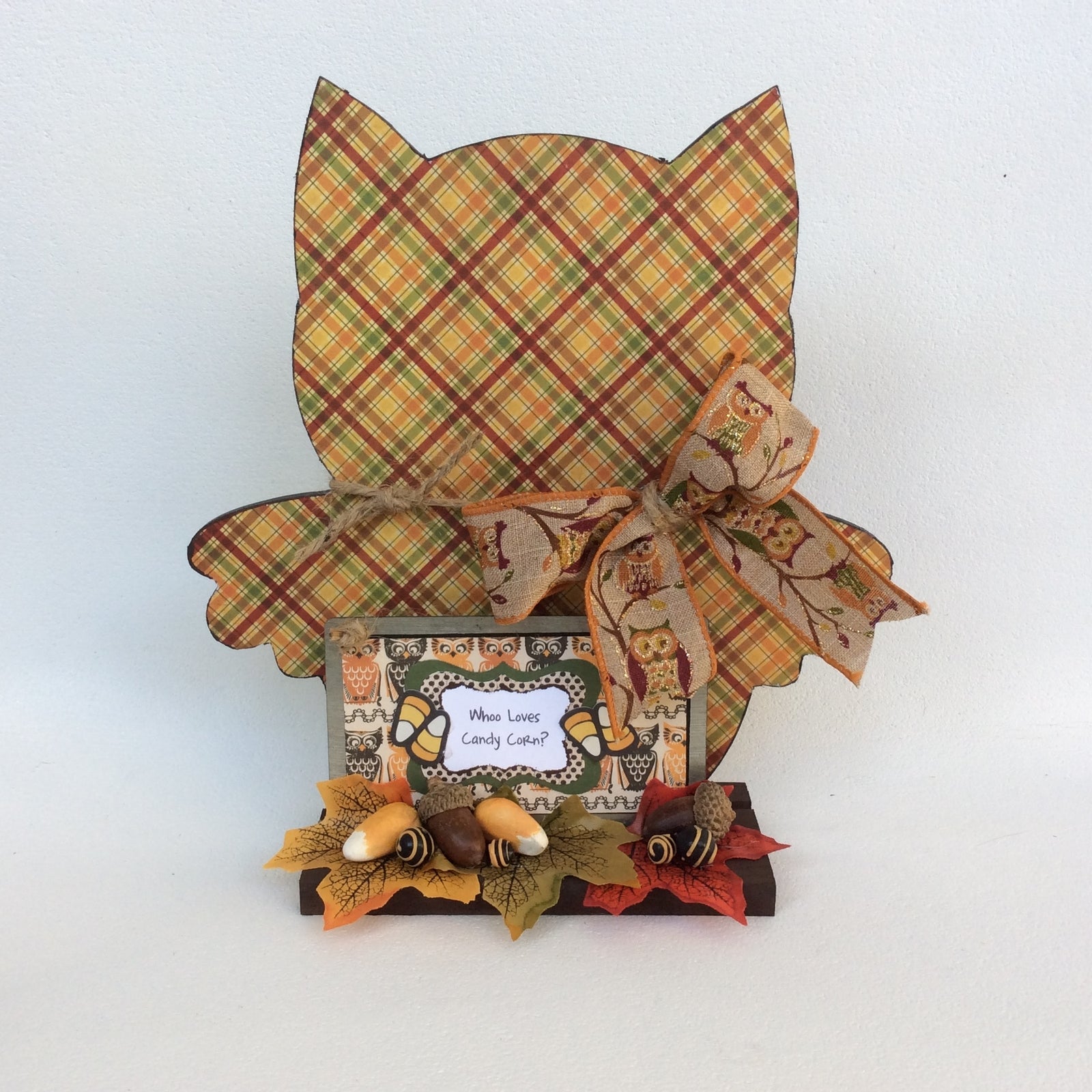 AGD Fall Decor - Whoo Loves Candy Corn Owl Tabletop Display