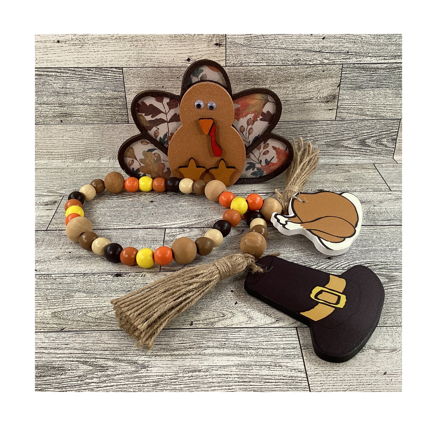 AGD Fall Decor - Wood Turkey Gobble Fat Pants Gravy Pilgrim Garland Tier Tray