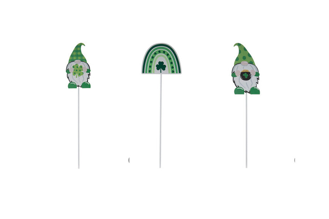 HL Saint Patricks Decor - Rainbow Gnome Shamrock Pot of Gold Picks 3pc Set
