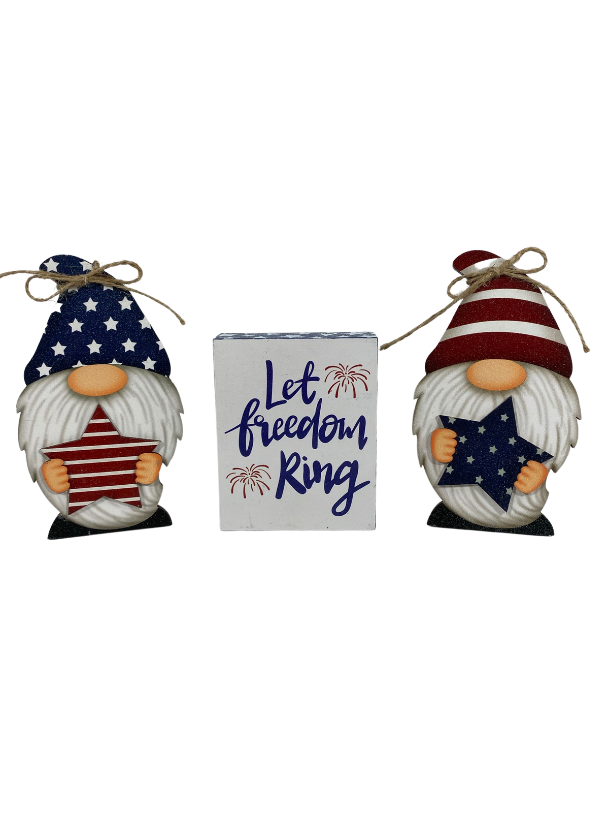 AGD Patriotic Decor - Gnome Let Freedom Ring Box Sign 3pc Set