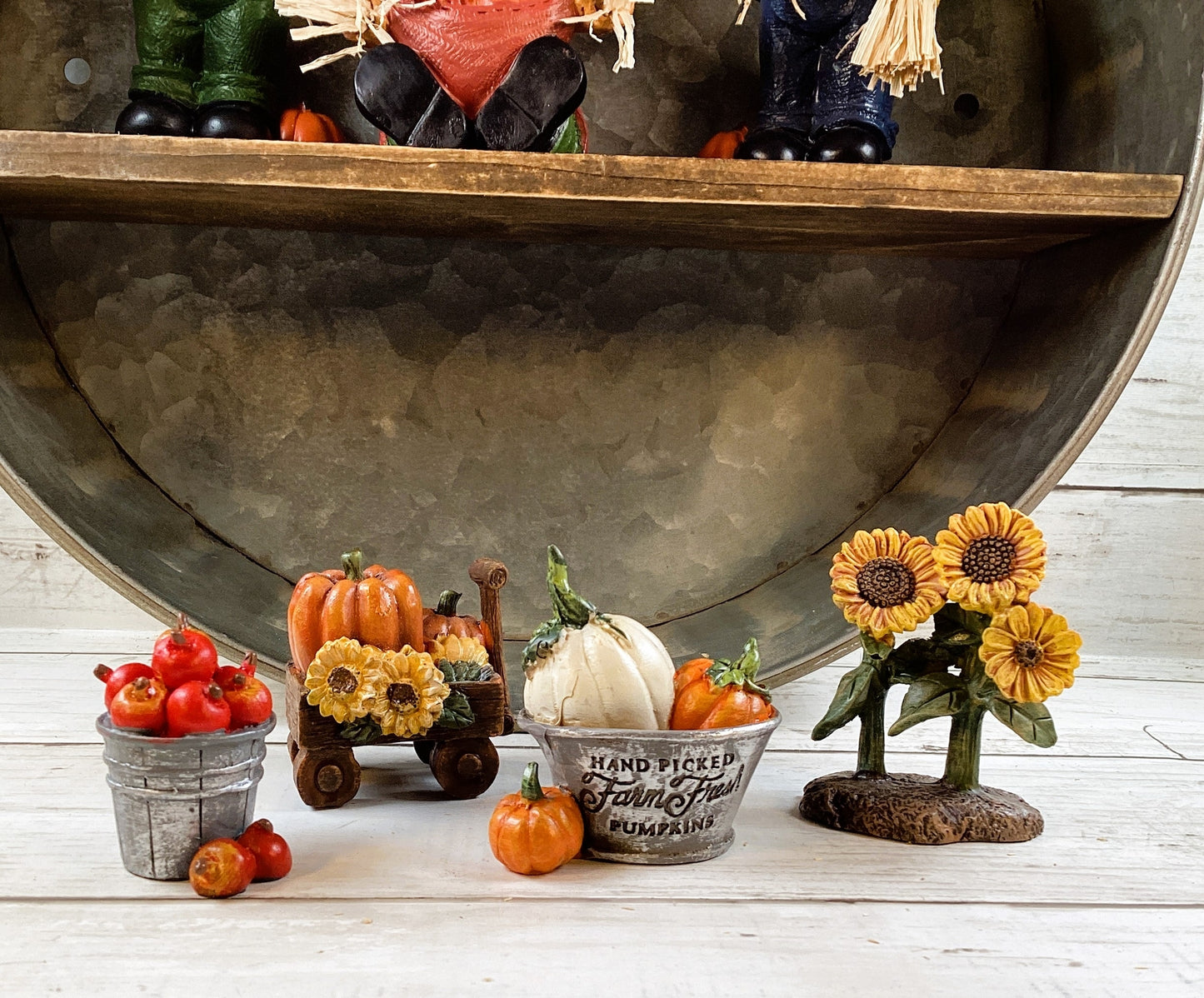 AGD Fall Decor - Resin Scarecrows Village Scene Metal Wall Shelf