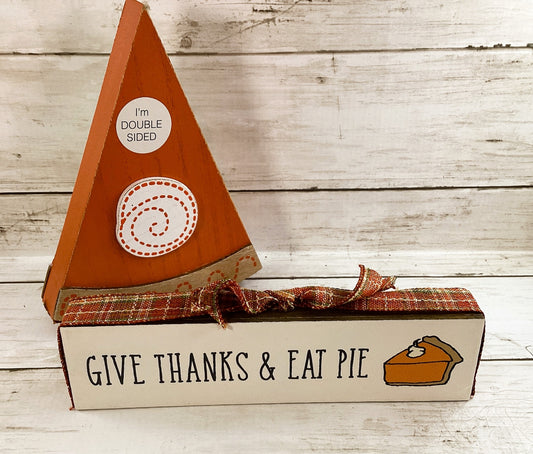 AGD Fall Decor - Wood Reversible Pumpkin Pie and Give Thanks Eat Sign 2pc