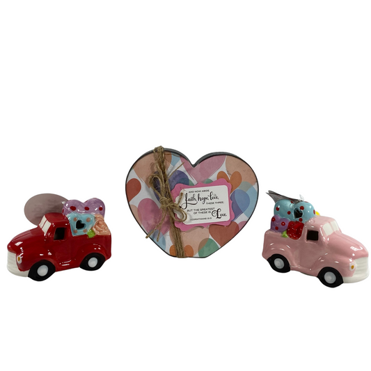AGD Valentines Decor - Chunky Heart and Ceramic Light Up Trucks