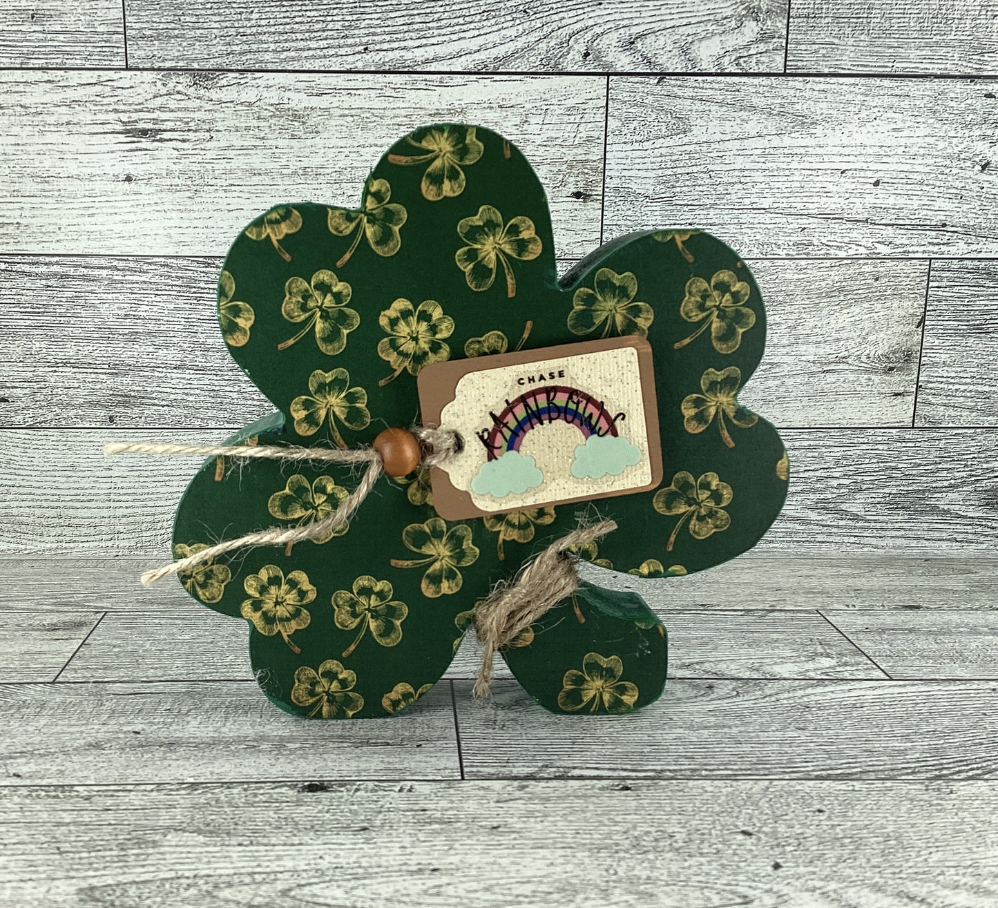 AGD Saint Patrick Decor - Chunky Wood Shamrock Sitter 3pc Set