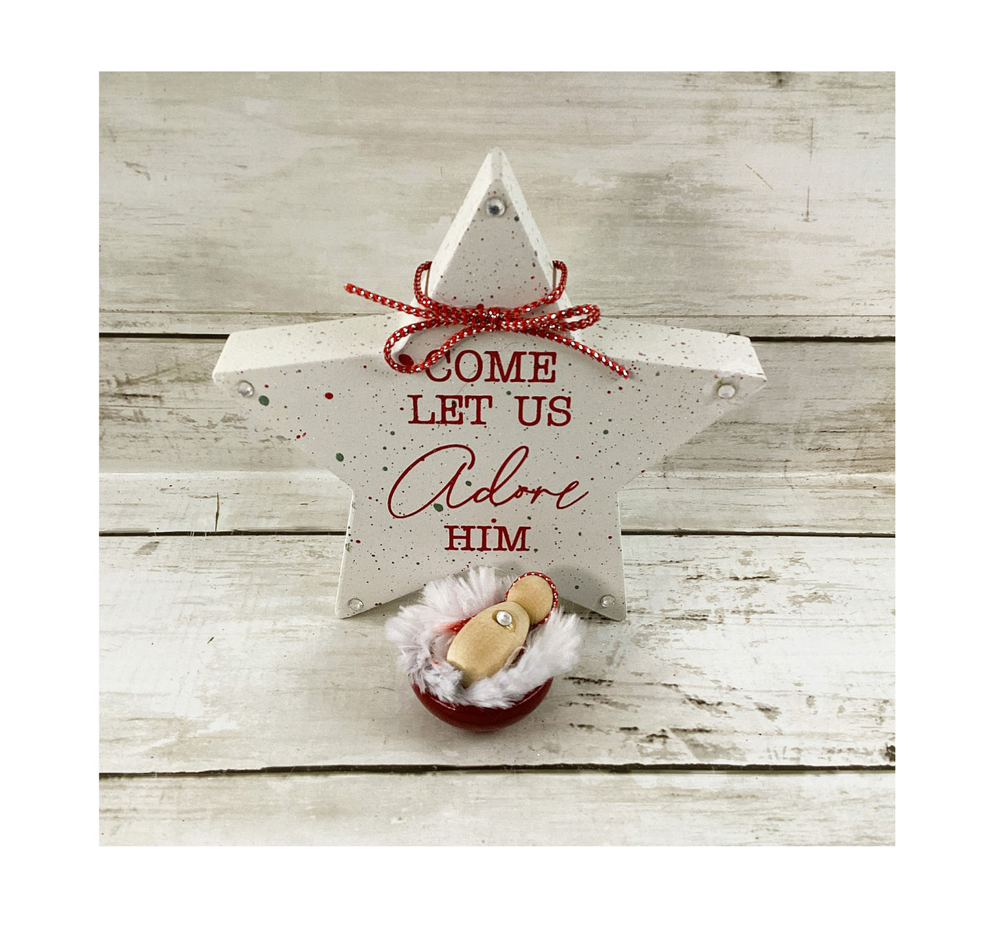 AGD Christmas Decor - Nativity Chunky Adore Him Star Baby Jesus Peg Doll 2pc