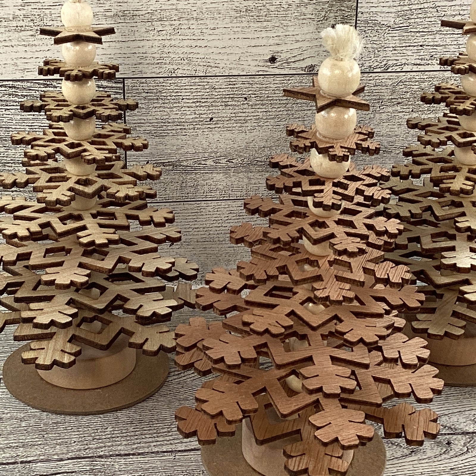 AGD Christmas Decor - Natural Wood Snowflake Trees 3pc Set