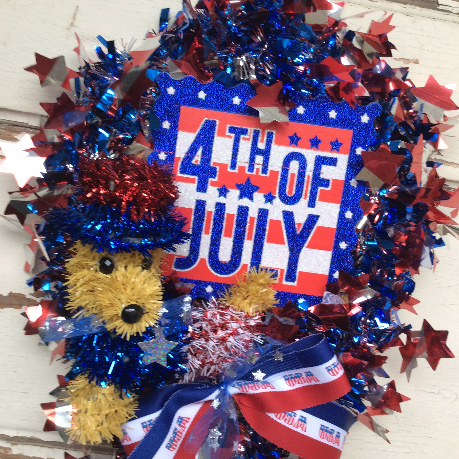 AGD Patriotic Decor - 4th of July Dog Ribbon Memorial Wreath