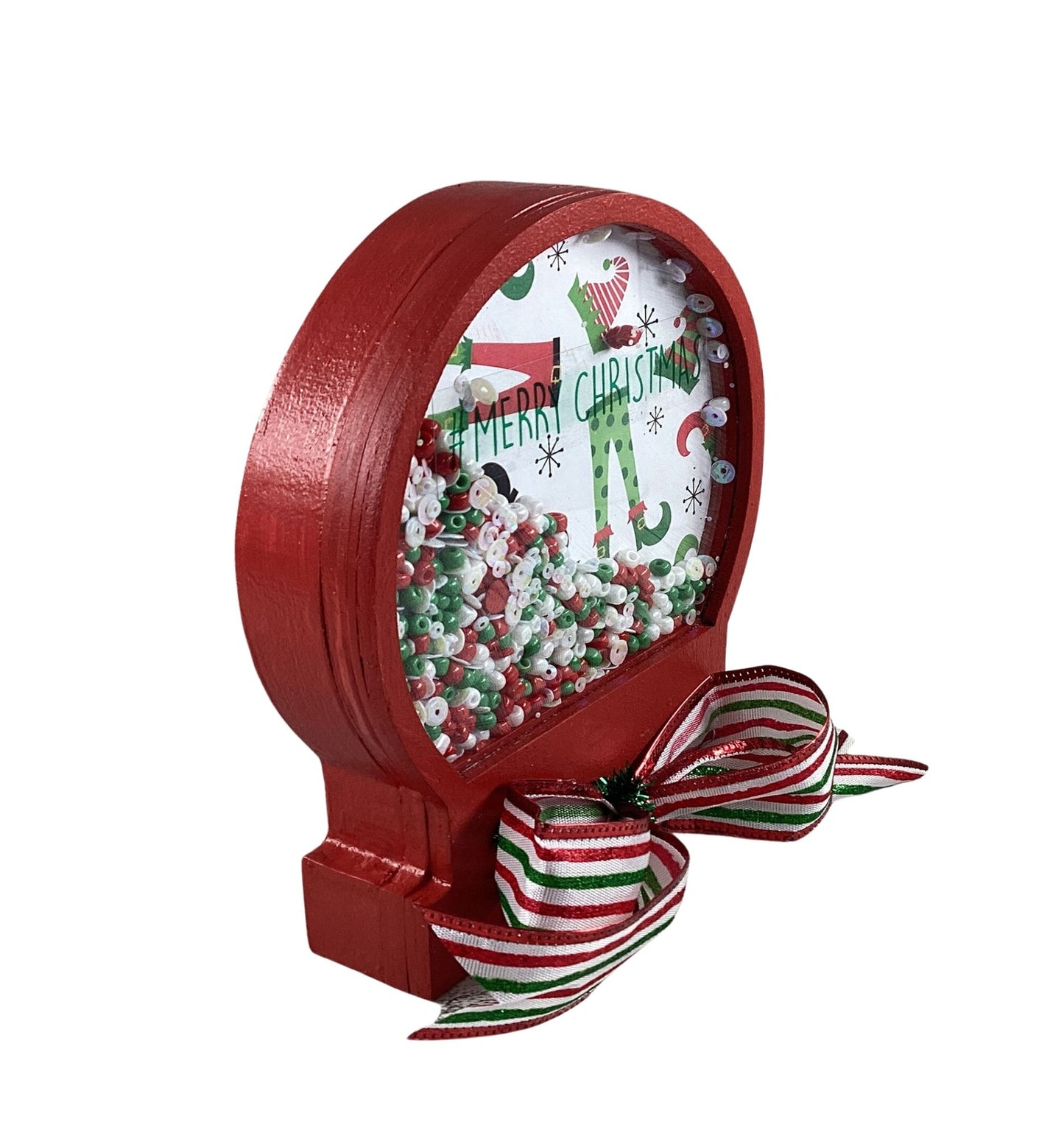 AGD Christmas Decor - Elf Legs Dry Snow Globe Chunky Wood Shaker