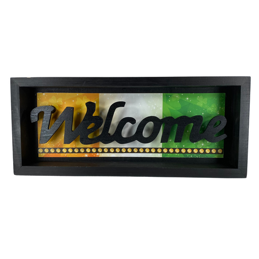 AGD St Patricks Decor - Welcome Shamrock Reversible Inset Box Sign