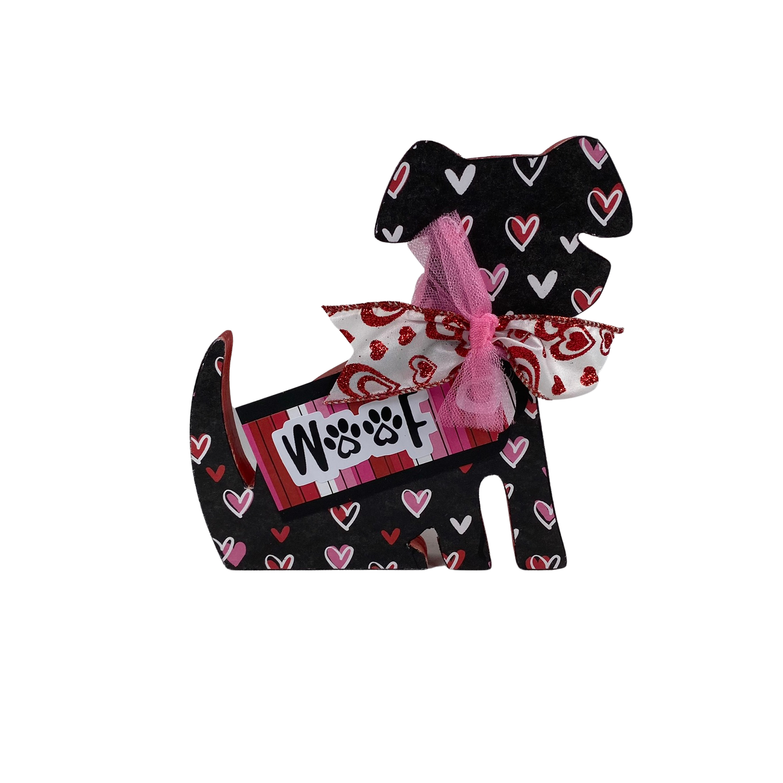 AGD Valentines Decor - Red Pink White Black Meow Cat Woof Dog 2pc Set