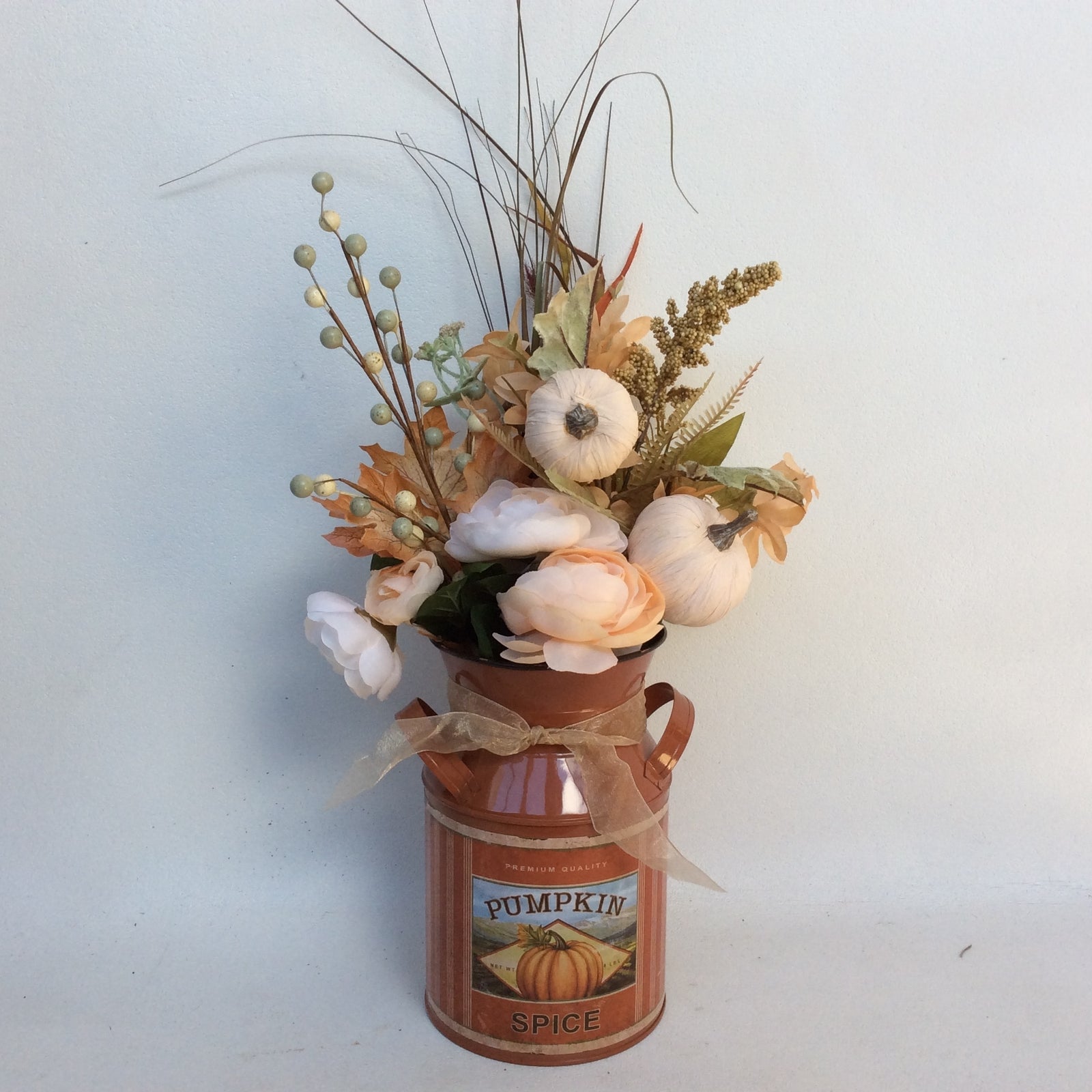 AGD Fall Decor - Pumpkin Spice Milk Can Filled Artificial Floral Display