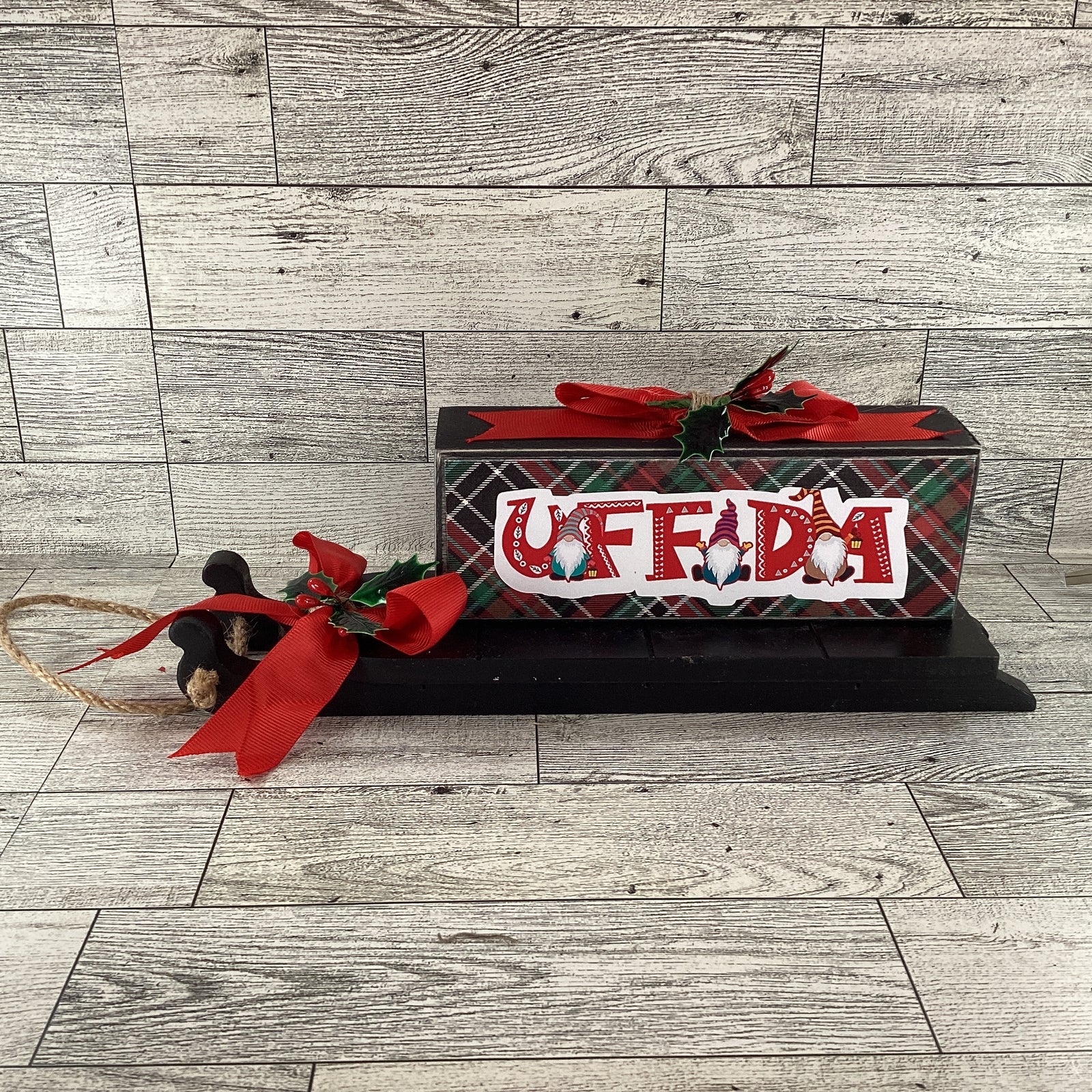 AGD Christmas Decor - Uffda Chunky Wood Gnome Sled Display 5pc