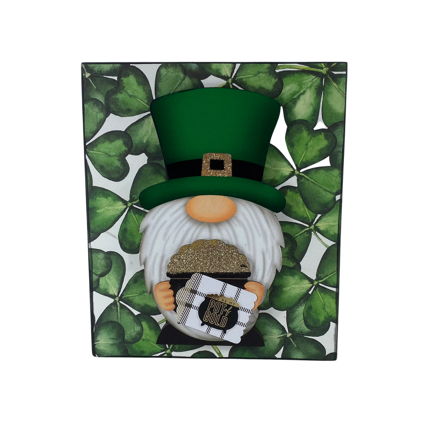 AGD St Patricks Decor - Lucky Friend Gnome Block Sign