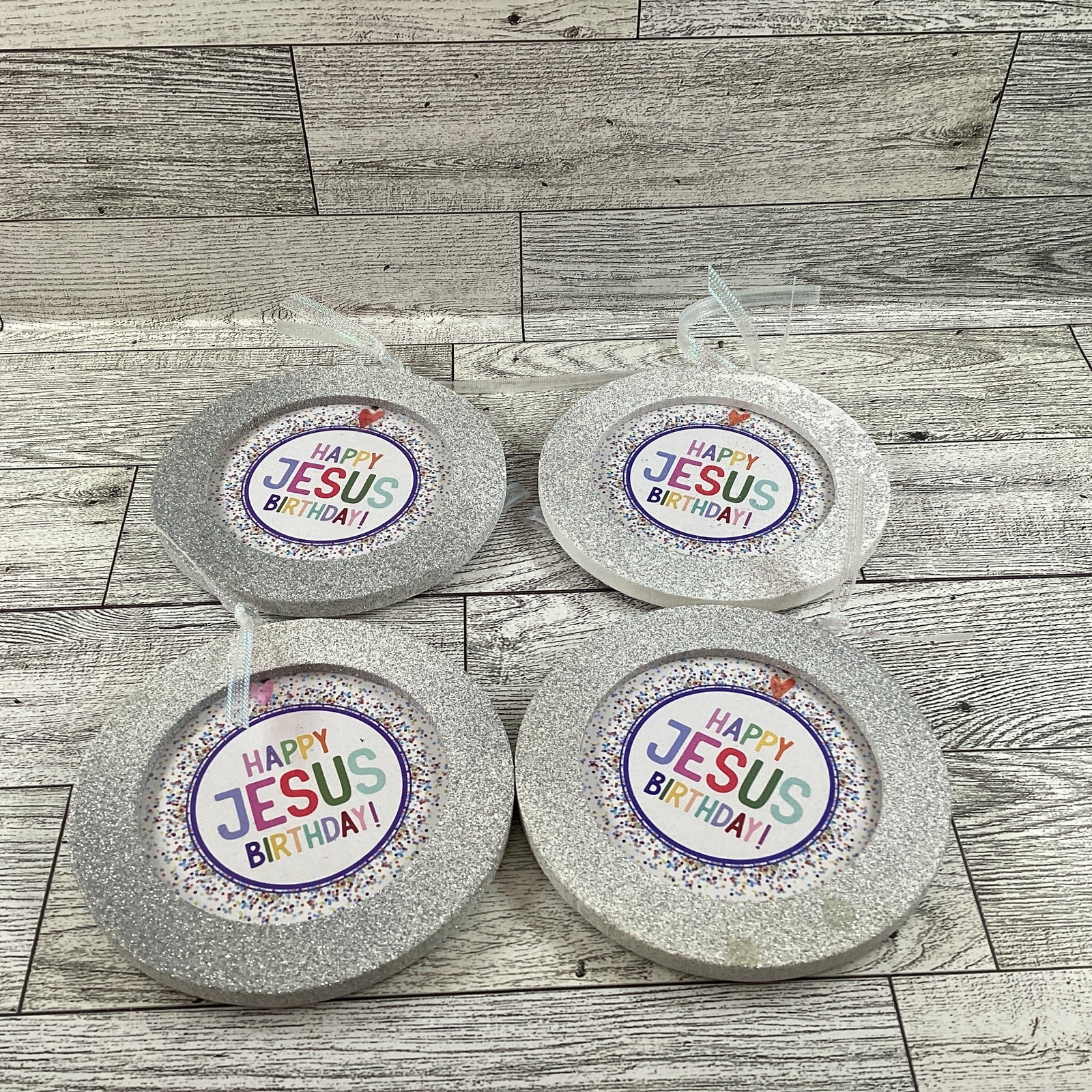 AGD Christmas Decor - Happy Birthday Jesus Ornaments 4pc Set