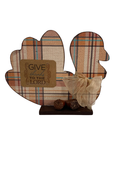 AGD Fall Decor - Give Thanks to the Lord Small Wood Turkey