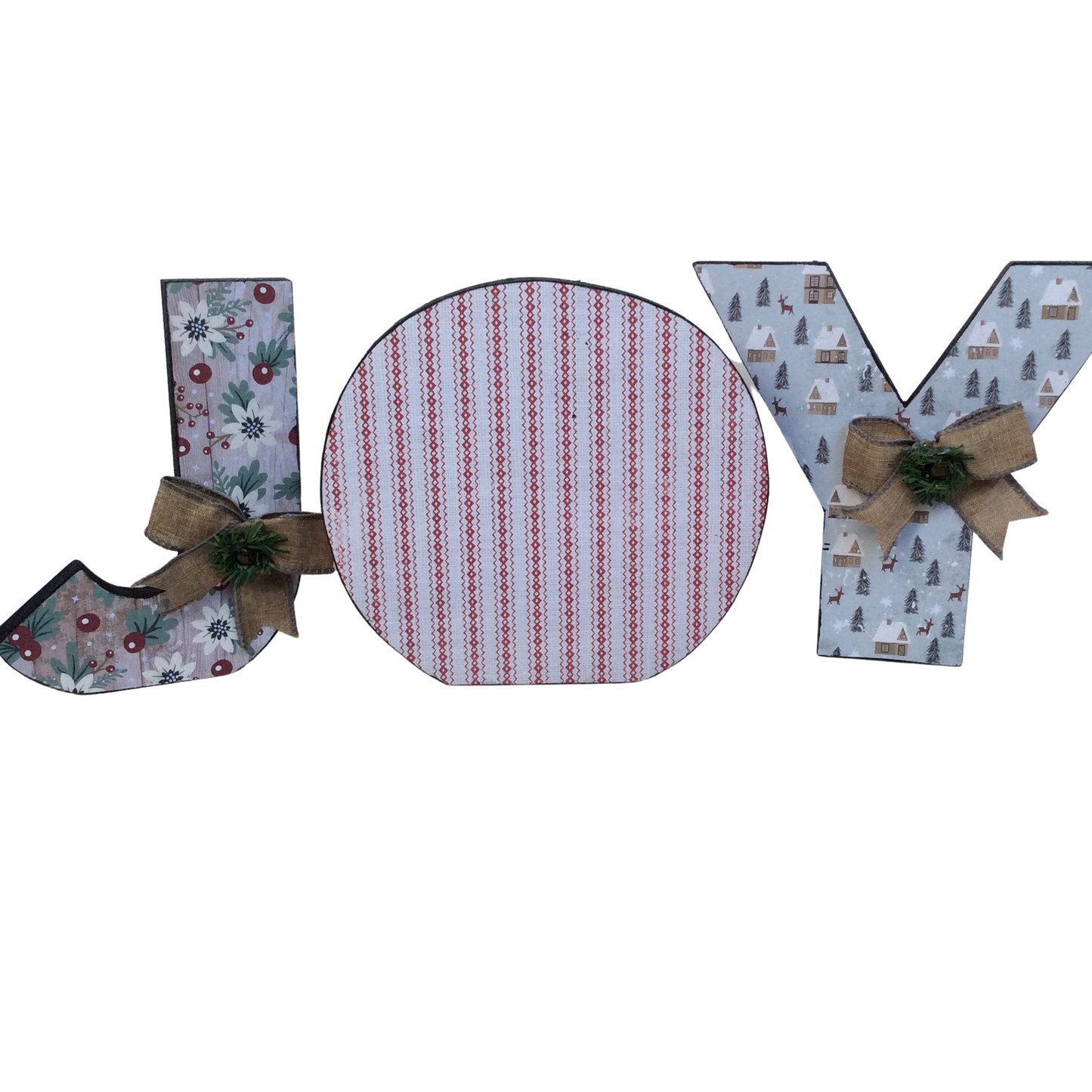AGD Christmas Decor - Woodland Plaid Chunky Joy Letters Tabletop Sign