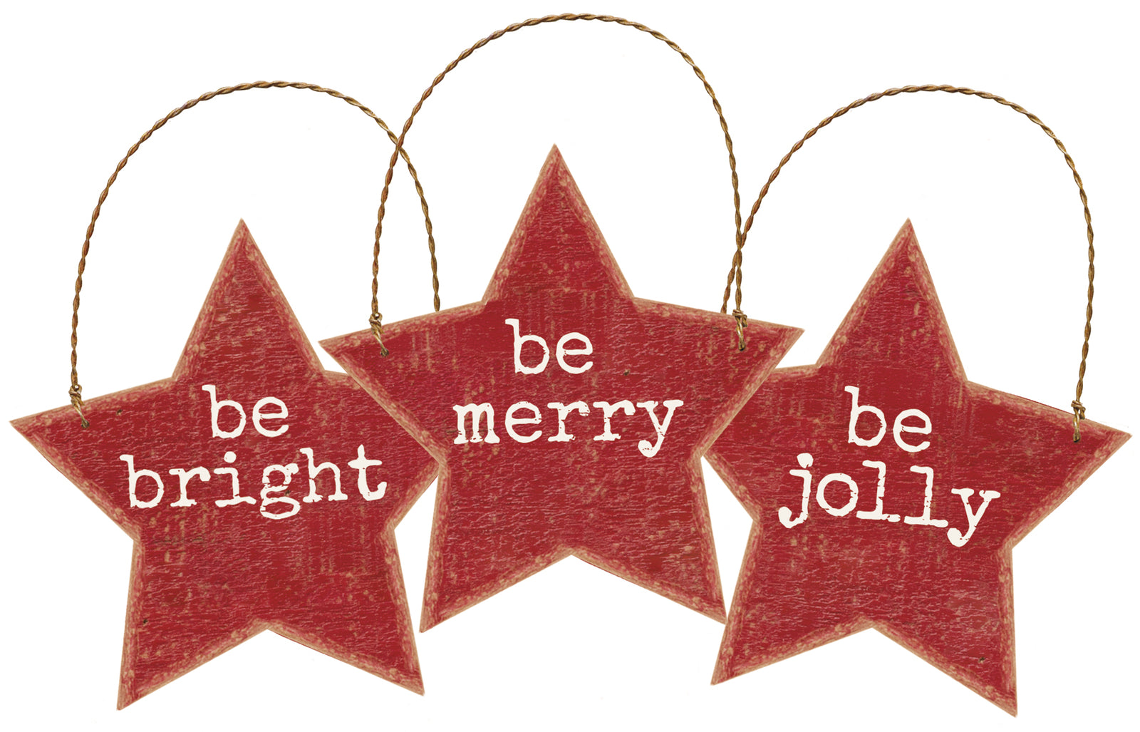 PBK Christmas Decor -Be Jolly Merry Bright Star Ornaments 3pc