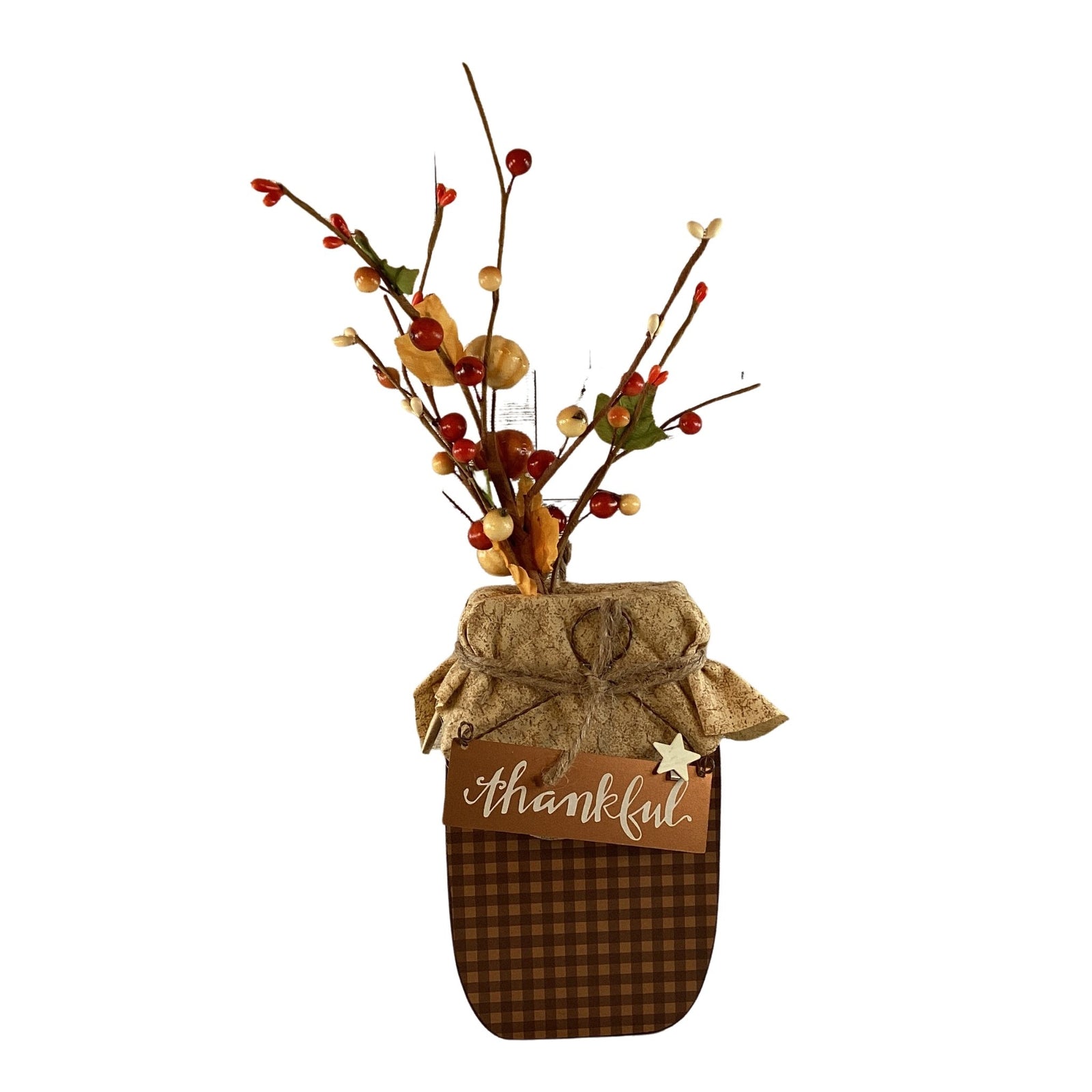 AGD Fall Decor - Autumn Grateful Thankful Floral Wood Mason Jar Display
