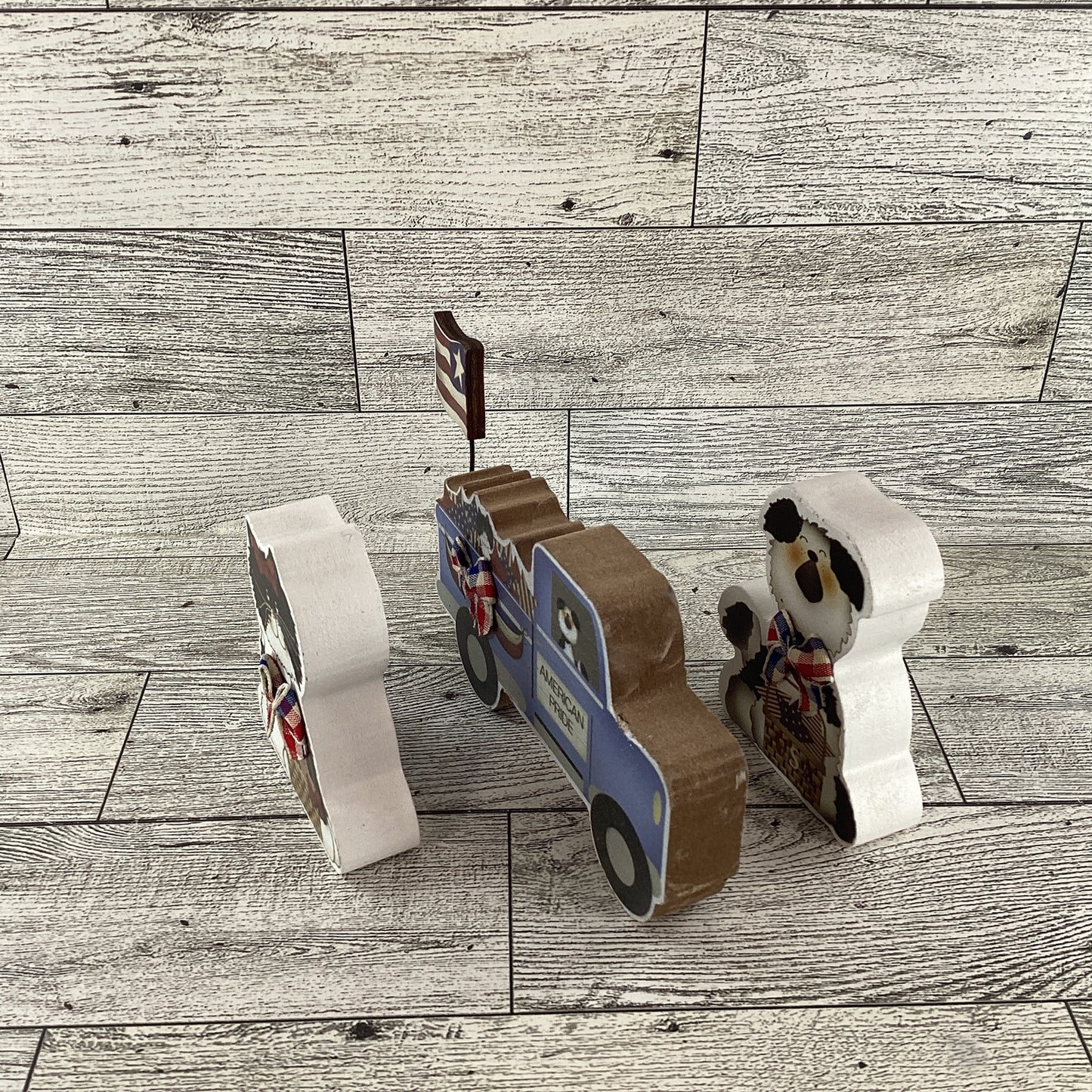 AGD Patriotic Decor - July 4th Dog Cat Truck Chunky Wood Sitter 3pc Set