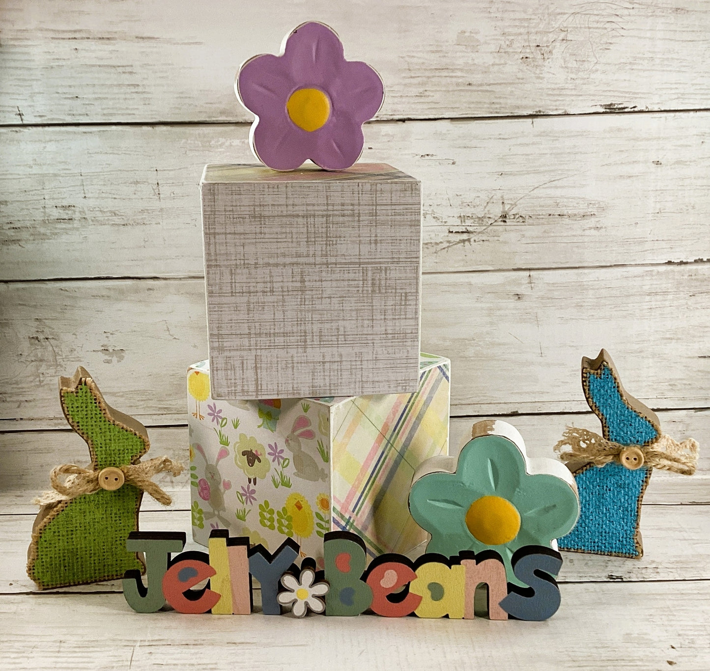 AGD Easter Decor - Jellybeans Block Signs Rabbit Spring Flowers Display