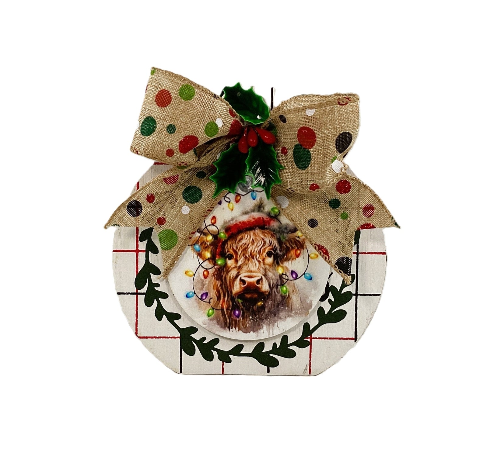 AGD Christmas Decor - Highland Cow Wood Chunky Wood Bulb Sitter