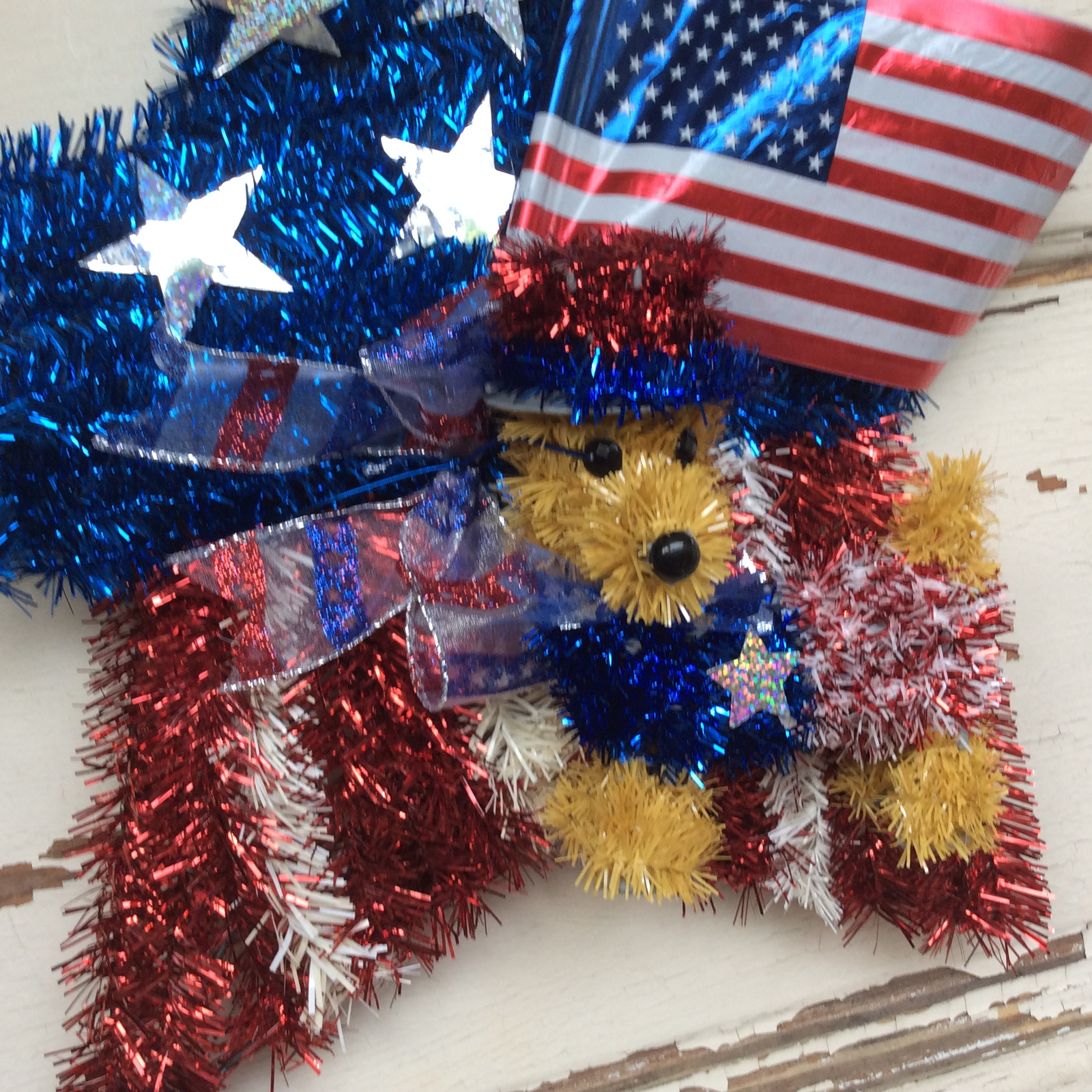 AGD Patriotic Decor - Uncle Sam Liberty Dog Tinsel Star Wreath