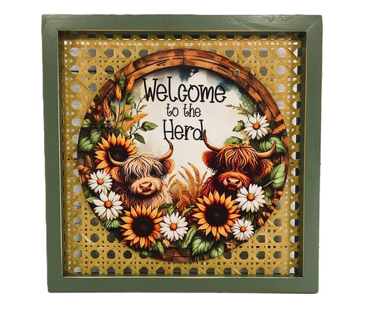 AGD Spring Decor - Welcome Head Sunflower Daisy Highland Cow Box Sign