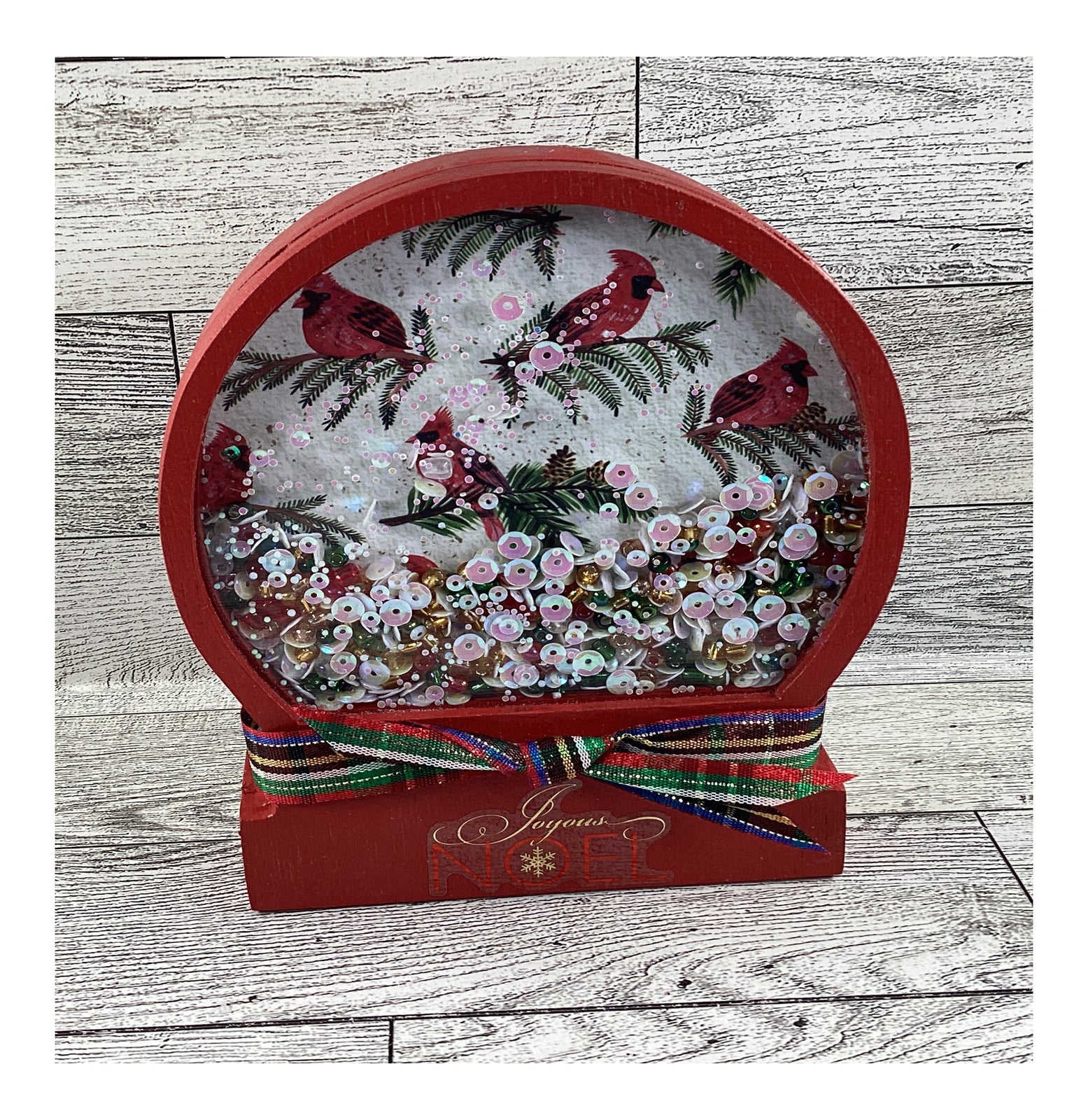 AGD Christmas Decor - Red Cardinal Noel Snow Globe Chunky Wood Shaker