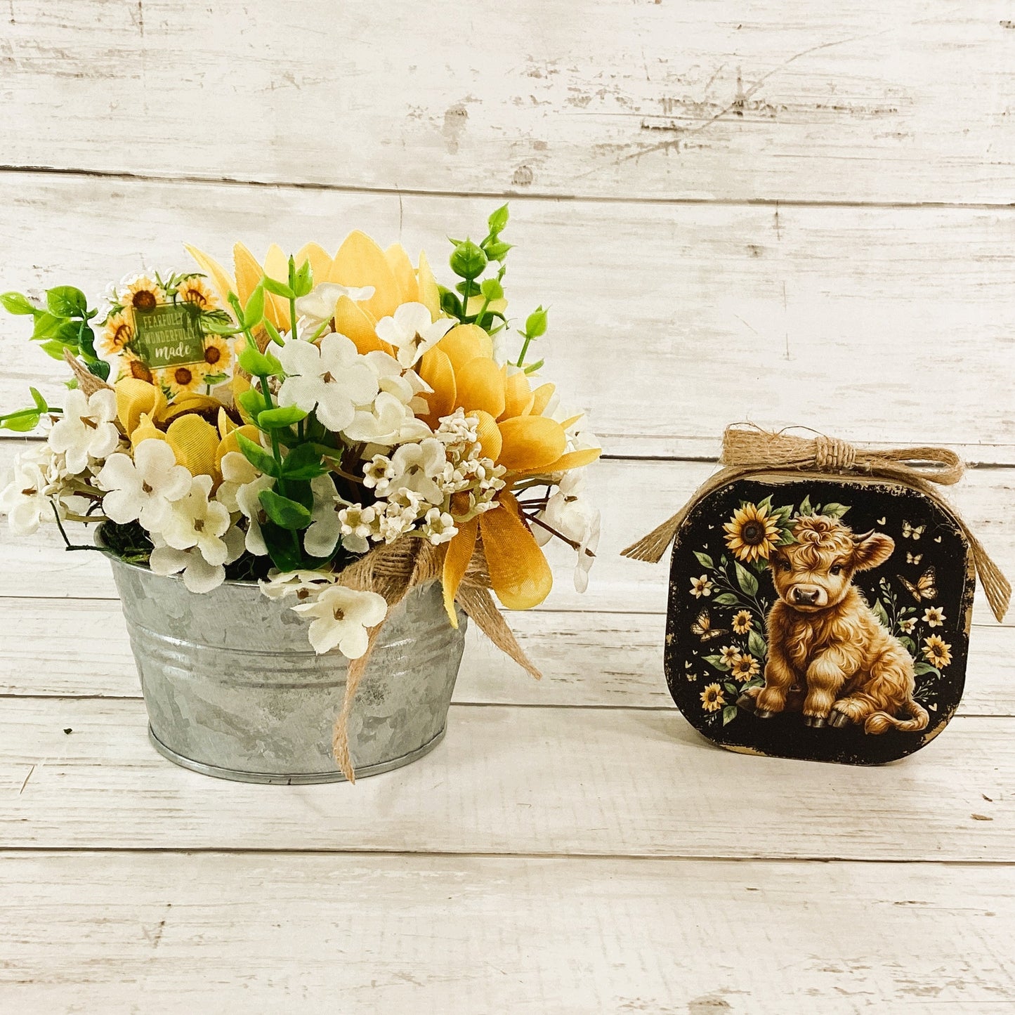 AGD Spring Decor - Sunflower Highland Cow Floral 2pc