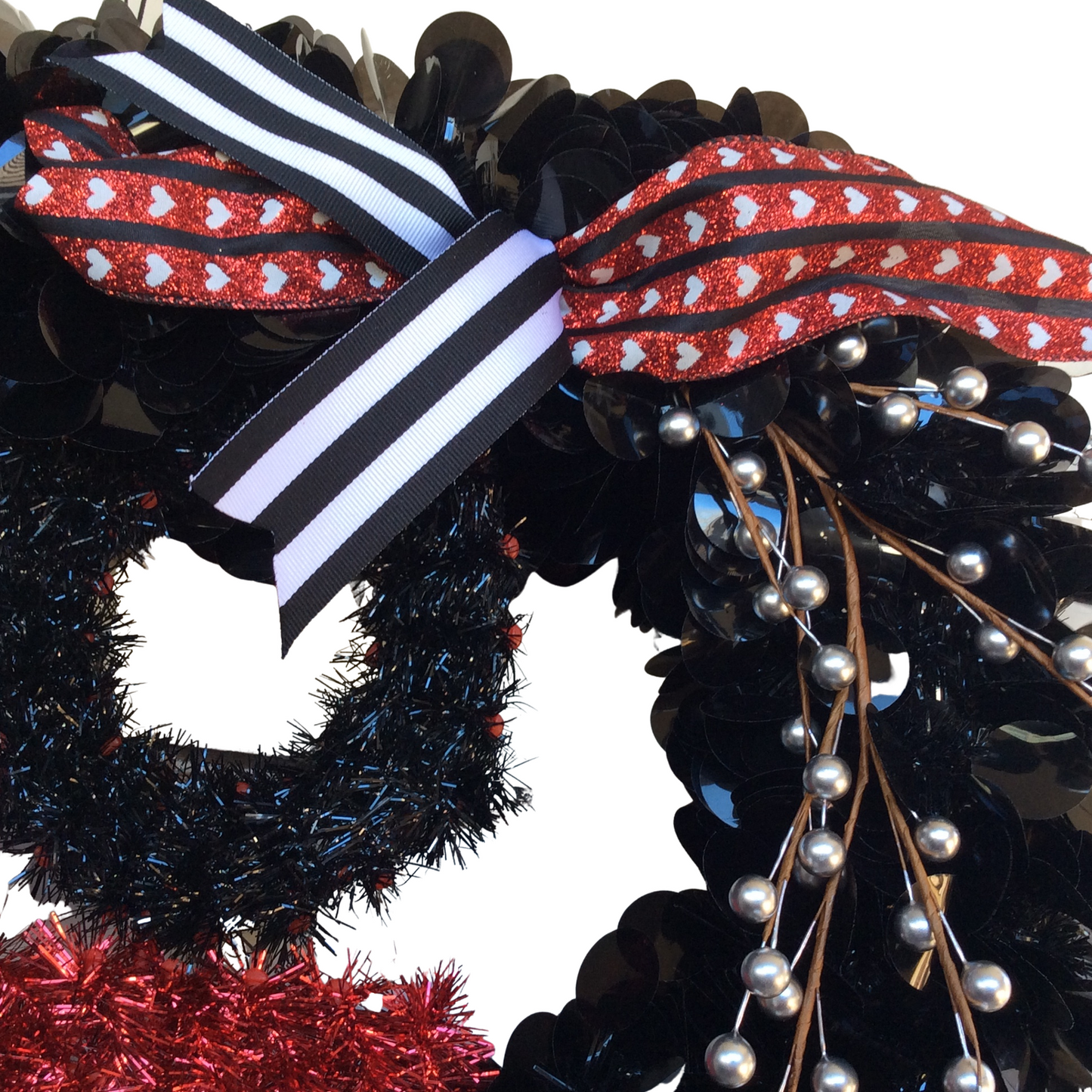 AGD Valentines Decor - Black and Red LOVE Jumbo Tinsel Wreath