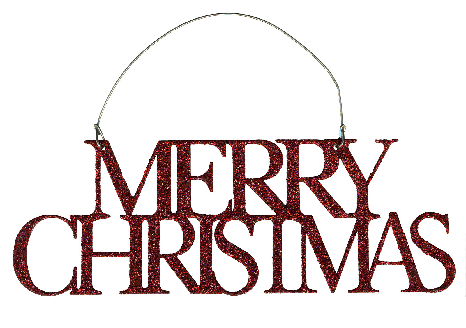 PBK Christmas Decor - Red Glitter Tin Word Merry Ornament