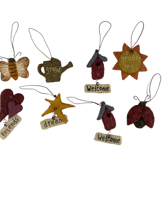 AGD Spring Summer Decor - Prim Bee Butterfly Ladybug Sun Ornaments 8pc Set