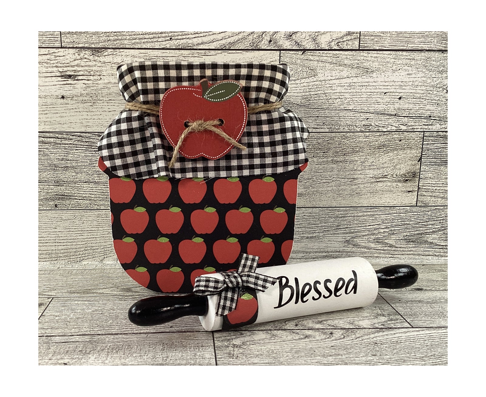 AGD Fall Decor - Chunky Wood Apple Butter Jar Rolling Pin 2pc Set