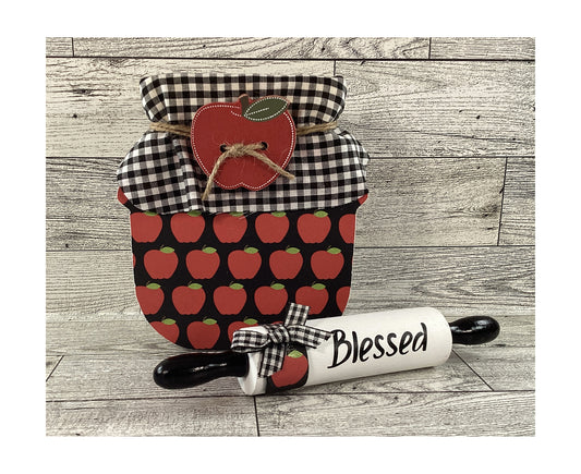AGD Fall Decor - Chunky Wood Apple Butter Jar Rolling Pin 2pc Set
