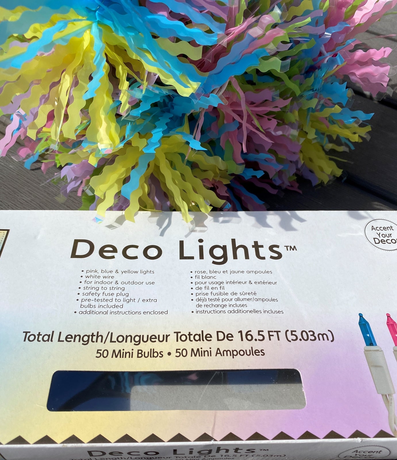 AGD  Spring Decor - Pink Yellow Green Blue Lighted Tinsel Garland 13ft