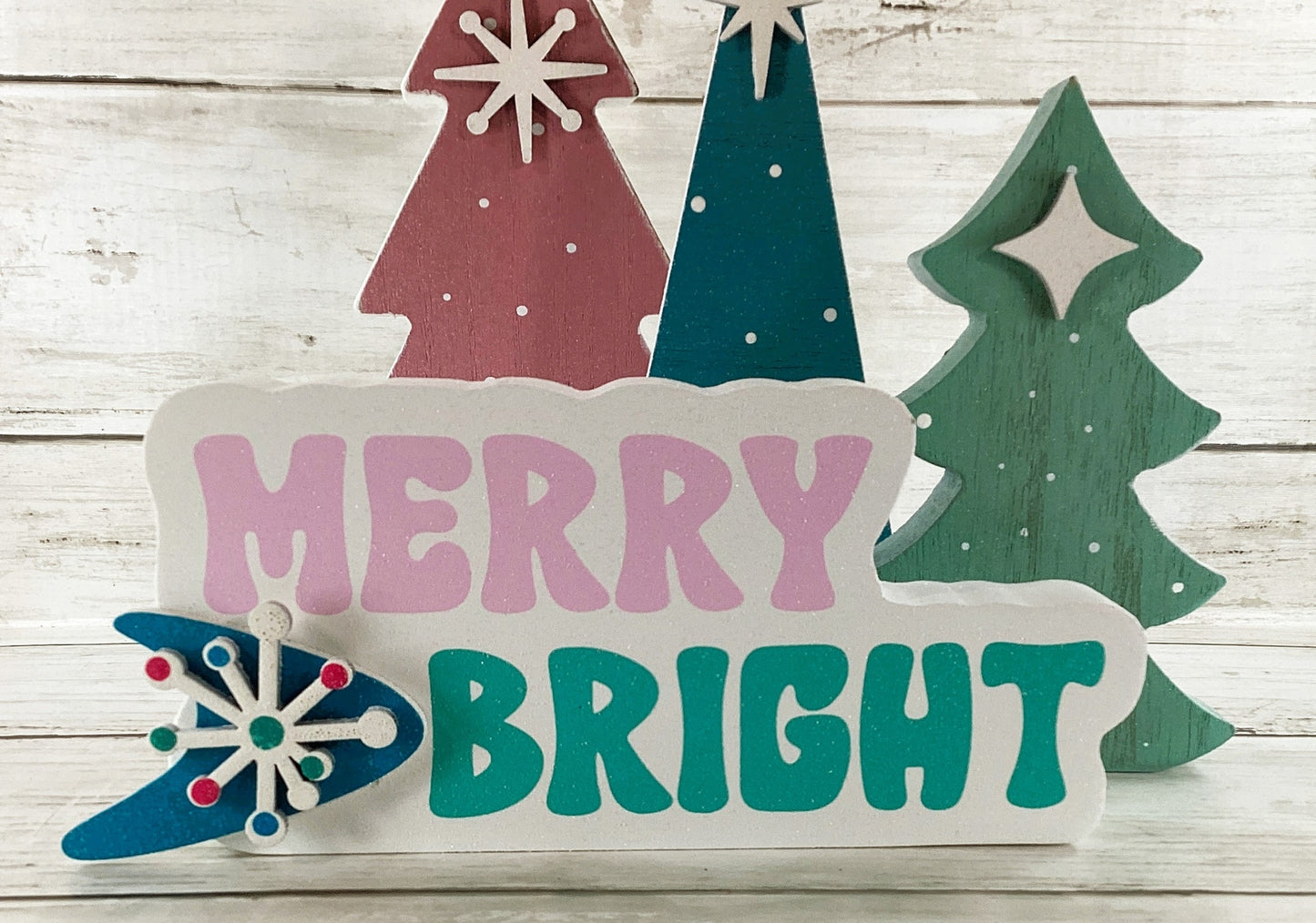 AGD Christmas Decor - Merry Retro Mid Century Wood Trees Tier Tray 4pc Set