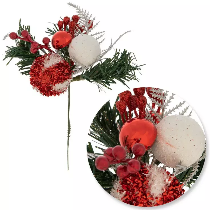 HL Christmas Craft Supply - Red White Peppermint Pine Pick 10pc