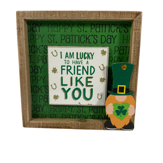AGD St Patrick's Decor -Lucky Friend Gnome Tiered Tray Inset Sign