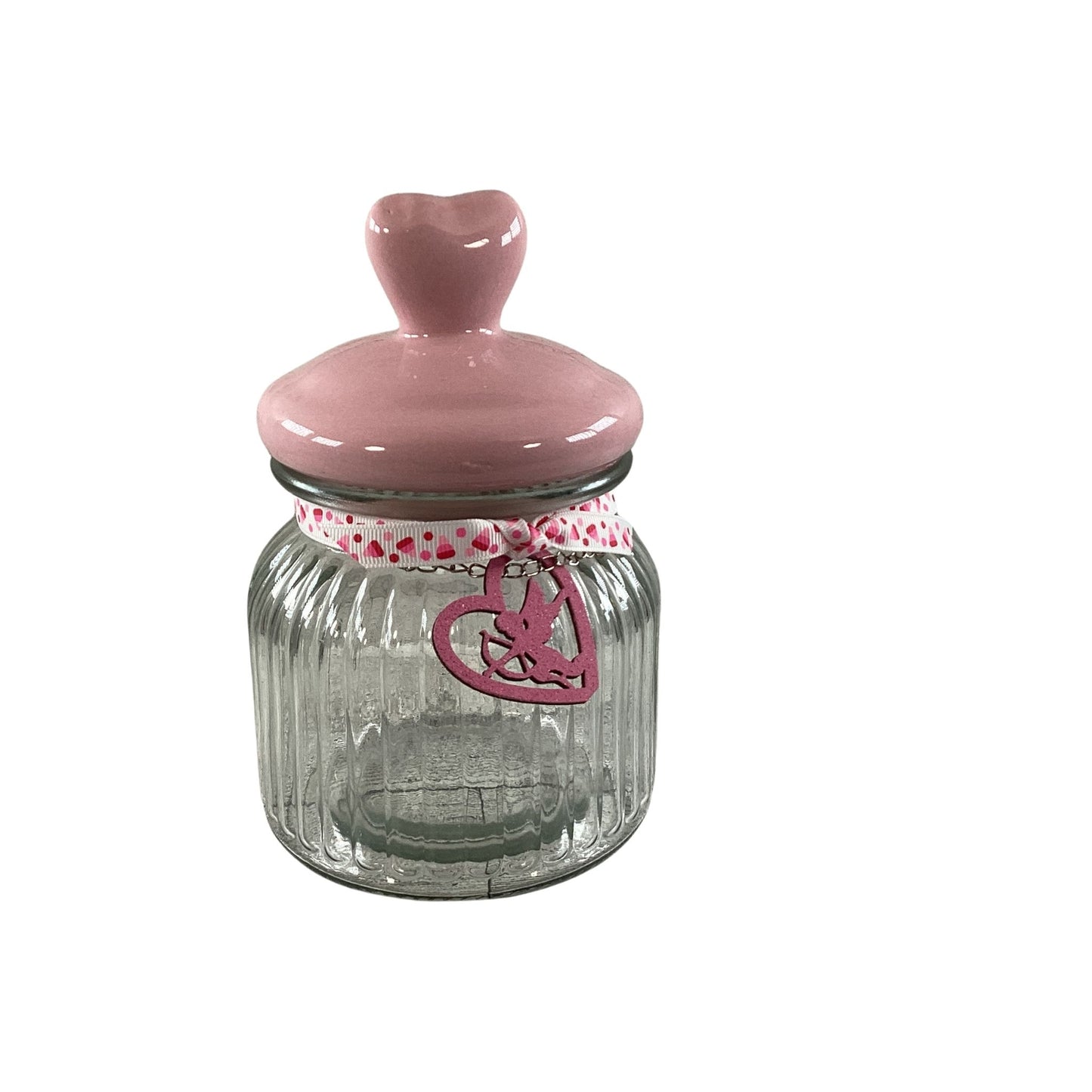 AGD Valentines Decor - Small Ceramic Heart Lid and Glass Candy Jar