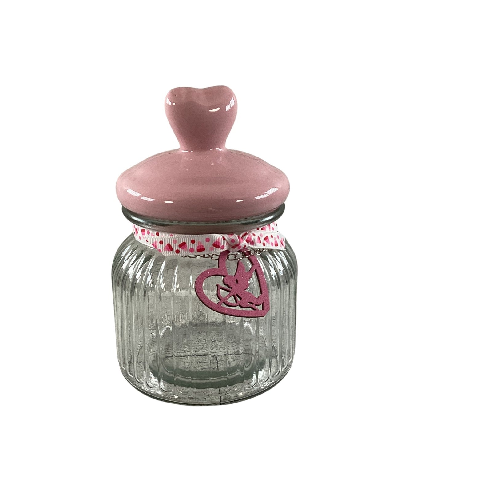 AGD Valentines Decor - Small Ceramic Heart Lid and Glass Candy Jar
