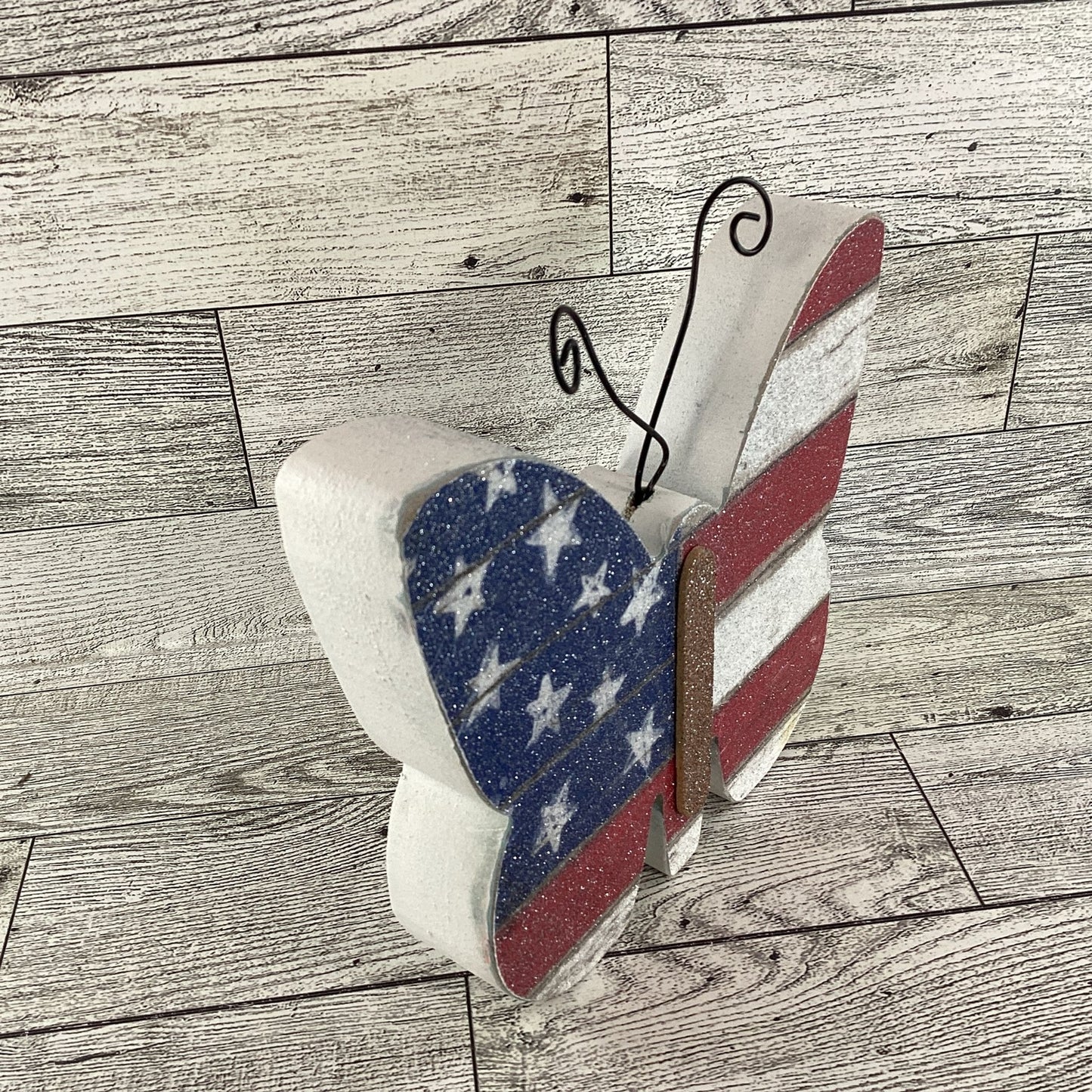 AGD Patriotic Decor - American Flag Chunky Wood Butterfly Sitter