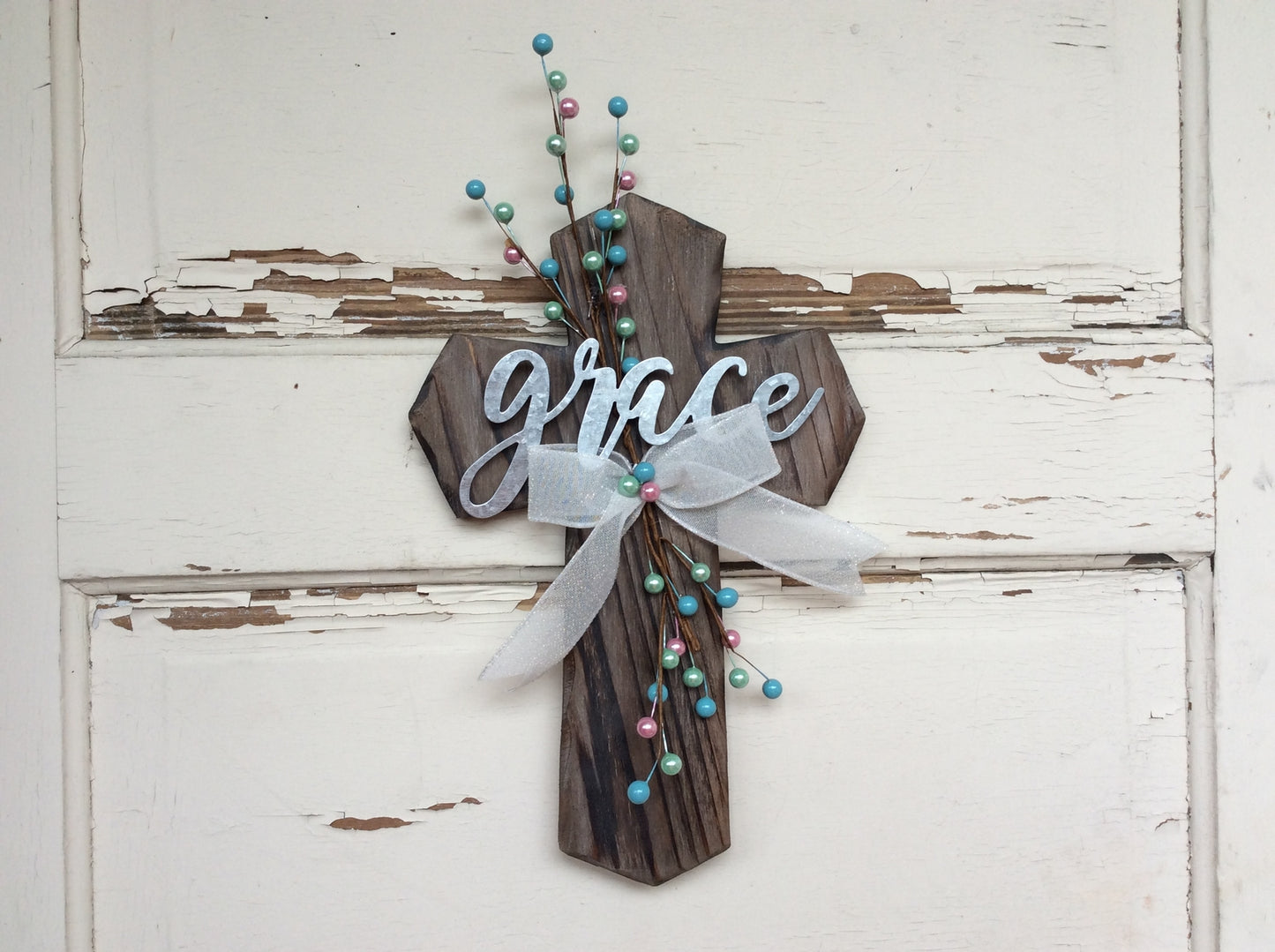 AGD Easter Spring Home Decor - Farmhouse Grace Wood Pipberry Cross