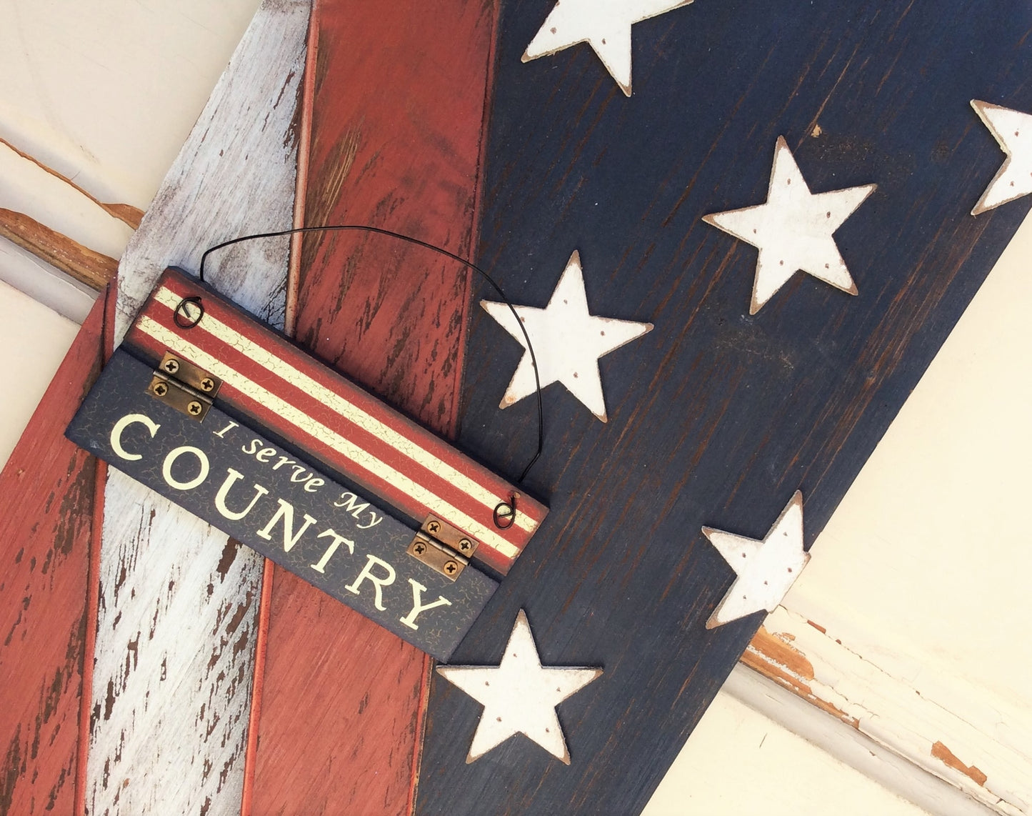 AGD Patriotic Decor - Tall Wood Pallet American Flag Serve My Country Veteran