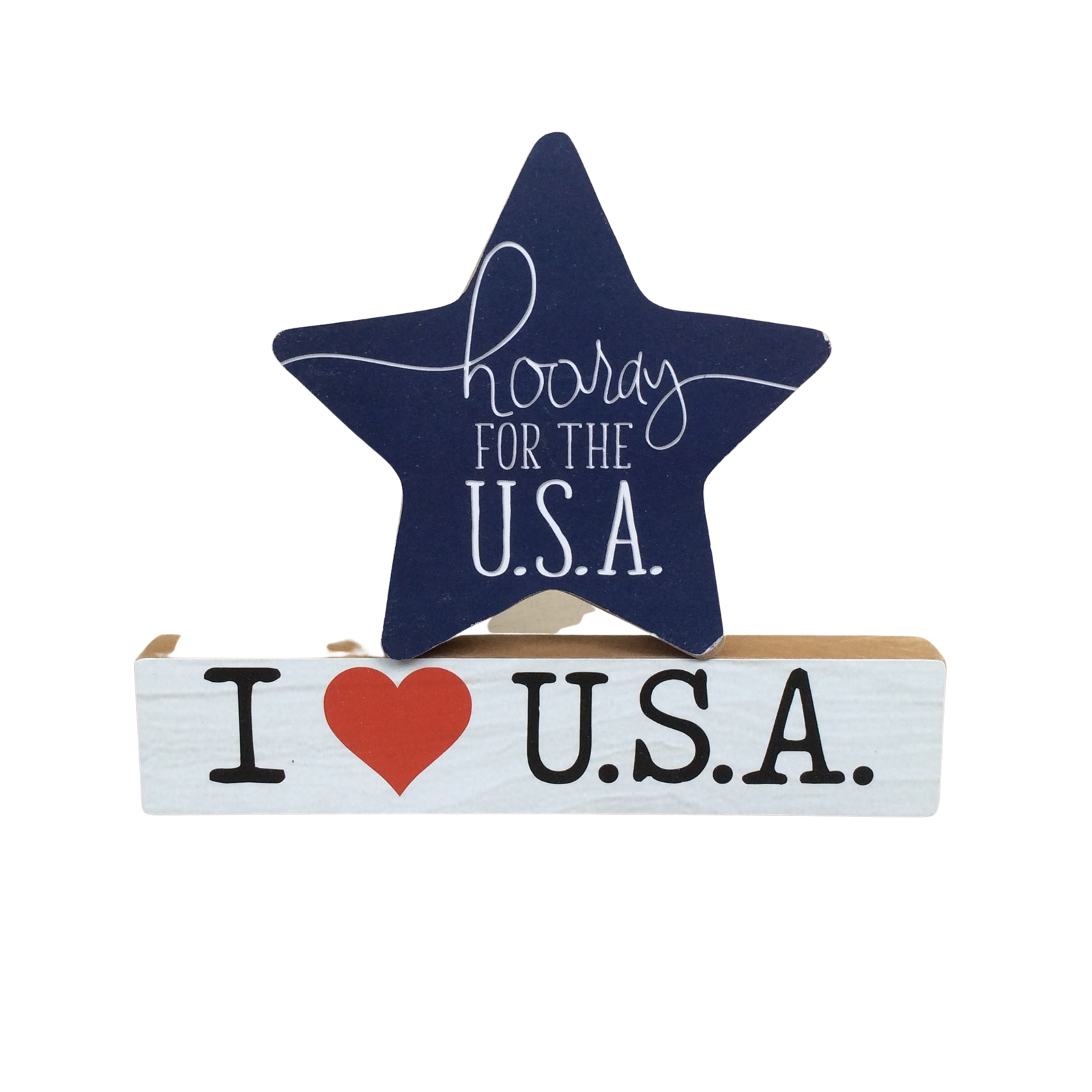 AGD Patriotic Decor -  Hooray For The USA Star Chunky Wood 2pc Set
