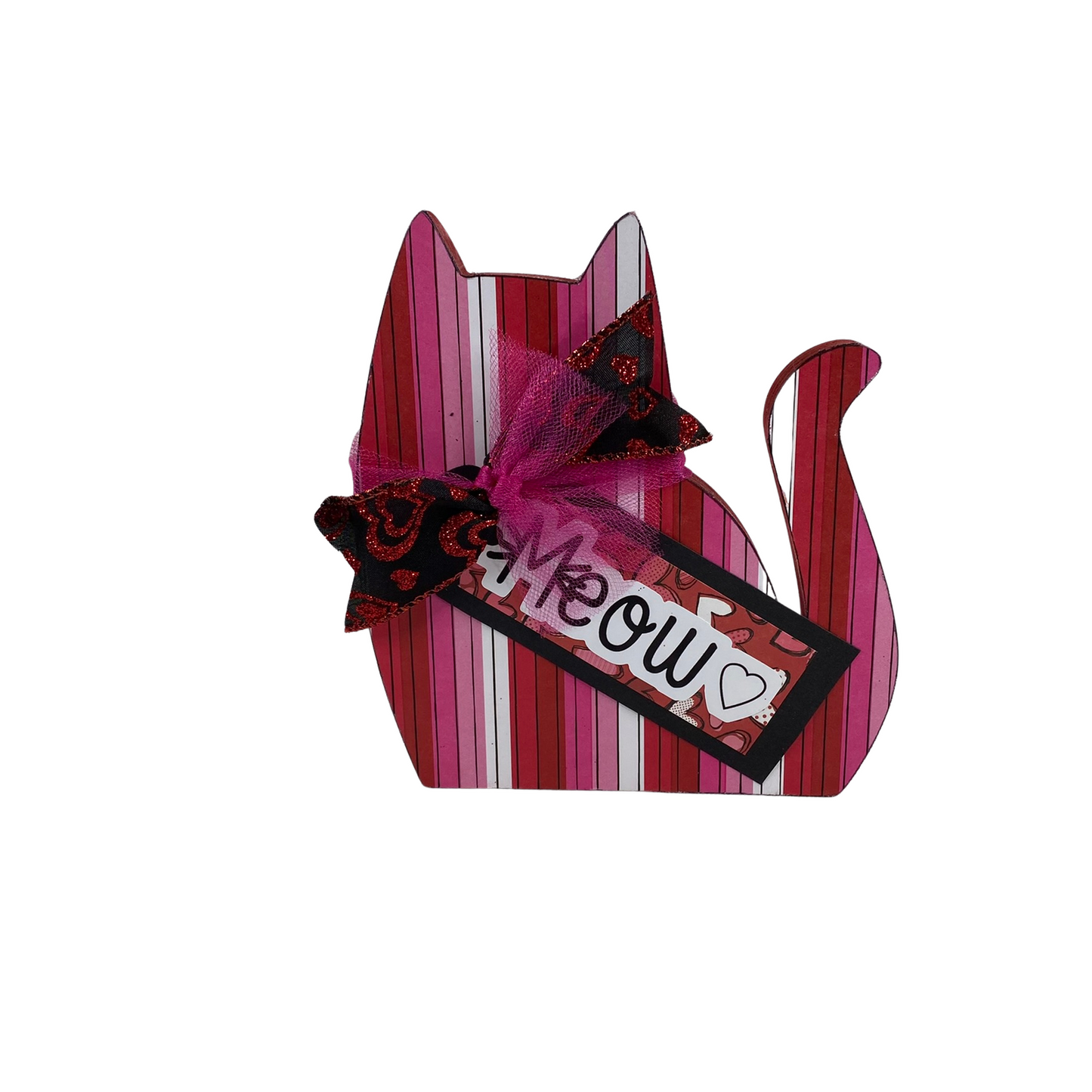 AGD Valentines Decor - Red Pink White Black Meow Cat Woof Dog 2pc Set