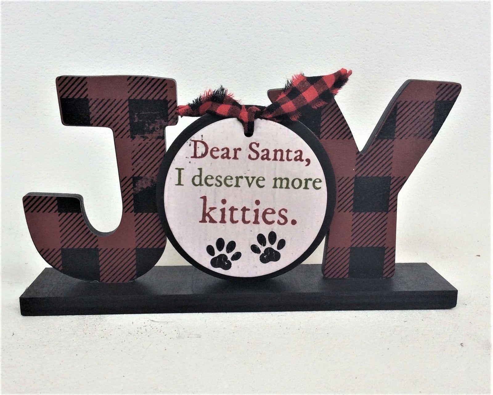 AGD Christmas Decor - Buffalo Check Plaid Joy Cat Tabletop Sign