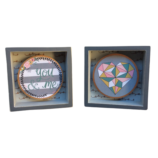 AGD Valentines Decor - You And Me Geo Heart Collage Box Signs 2pc Set